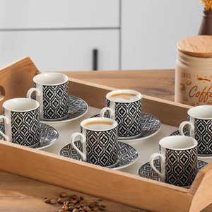 YX05 Desenli Porselen Türk Kahvesi Fincan Takımı - 6 Kişilik 12 Parça - 90 cc