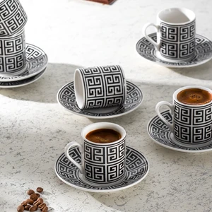 YX01 Desenli Porselen Türk Kahvesi Fincan Takımı - 6 Kişilik 12 Parça - 90 cc