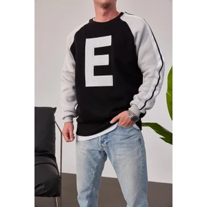 E Harf Baskılı Siyah Sweatshirt