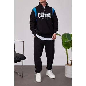 Chpions Yakası Fermuarlı Siyah Sweatshirt