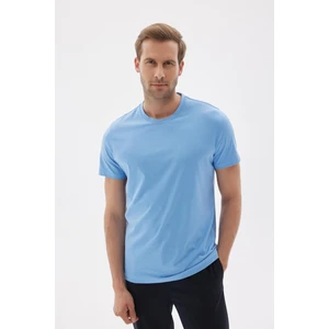 Bisiklet Yaka  Pamuk Slim Fit Erkek Açık Mavi Basic Tişört