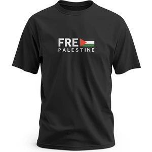 Tişört, Kısa Kollu Unisex Free Palestine Yazılı Ve Filistin Bayraklı Dijital Baskılı Tişört.