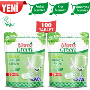 Mom's Green 50'li Oksijenli Bulaşık Makinesi Tableti 2 x 50 Tablet (100 Yıkama)