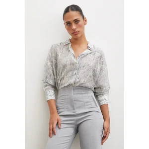 Never More  Damla Desenli Gömlek Gri