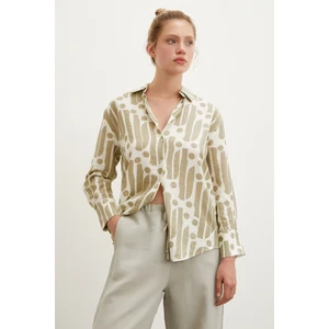 Never More  Modern Desen Modal Gömlek Haki