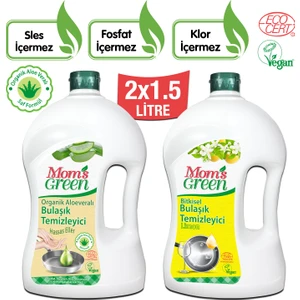 Mom's Green 2'li Set 1500 ml Aloeveralı ve Limonlu Organik Elde Bulaşık Temizleyici 2x1500 ml