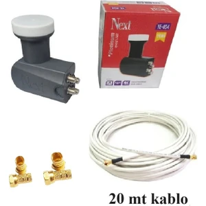 Dörtlü 4 Lü Next Lnb (YE-404) + 20 Metre Hazır Anten Kablosu + 4 Gold-Sarı F Konnektör Dahil