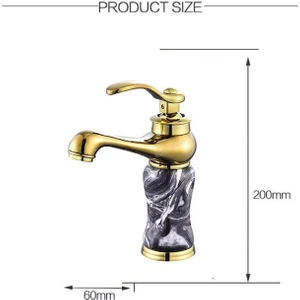 Lavabo Bataryası Antik Gold Gerçek Mermer Desenli Taş Gövdeli 20 cm Yükseklik Banyo Lavabo Bataryası