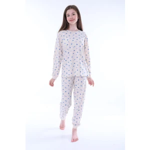 8-13 Yaş %100 Pamuk Çiçek Desenli Uzun Kollu Kız Çocuk Pijama Takımı