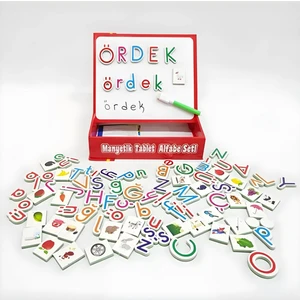 Eğitici Manyetik Harfler ile Kelime Oluşturma Seti - Magnet Tablet Alfabe ve Yazı Tahtası Set - Manyetik Montessori Alfabe Öğrenme Seti