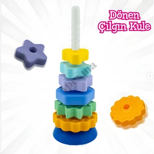 Eğitici Dönen Çılgın Kule Seti - Bebekler Için El Becerisi ve Zeka Geliştirici Oyuncak Dönen Kule Set