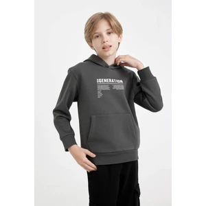 Erkek Çocuk Cepli Yazı Baskılı Kapüşonlu Kalın Okul Sweatshirt C7567A824WN