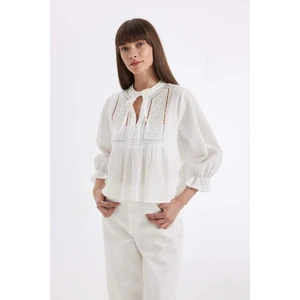 Regular Fit Bisiklet Yaka Brode Uzun Kollu Bluz D3596AX24SM
