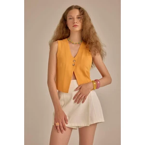 Regular Fit V Yaka Keten Karışımlı Yelek D3507AX24HS