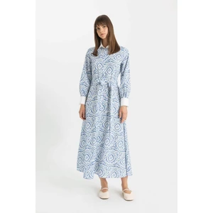 Desenli Uzun Kollu Poplin Maxi Elbise C9719AX24HS