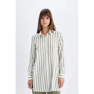 Regular Fit Çizgili Basic Düz Uzun Kollu Gömlek Tunik D4408AX24HS