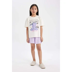 Kız Çocuk Pijama Takımı Bisiklet Yaka Baskılı Kısa Kollu Üst Şort C3375A824SM