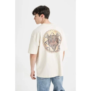Oversize Fit Sırt Baskılı Bisiklet Yaka Kısa Kollu Tişört C7155AX24SM