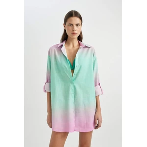 Regular Fit Desenli Poplin Plaj Gömleği-Fall in Love Z4856AZ24SM