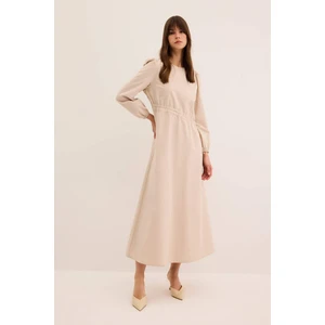 Regular Fit Bisiklet Yaka Basic Düz Poplin Uzun Kollu Maxi Elbise A9409AX24SP