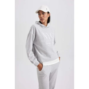 Relax Fit Kapüşonlu Baskılı Sweatshirt