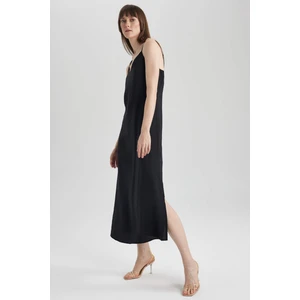 Bodycon V Yaka Modal Midi Yırtmaçlı Askılı Elbise A4012AX23SM