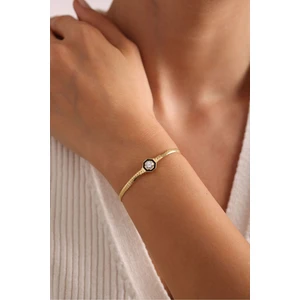 925 Ayar Gümüş Gold Kaplama Hasır Zincirli Ortası Tektaş Bileklik