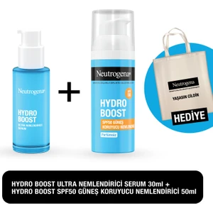 Hydro Boost SPF50 Güneş Koruyucu Nemlendirici 50 ml + Neutrogena Hydro Boost Ultra Nemlendirici Serum 30 ml (Çanta Hediyeli)