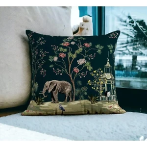 Zoobi Doobi Çift Baskılı Kırlent Elephant And Roses Pattern Desenli Dekoratif Kırlent Kılıfı Yastık Örtüsü