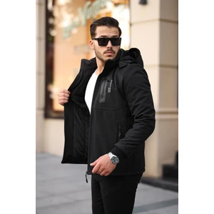 Mero Life Outdoor Kapüşonlu Su ve Rüzgar Geçirmez Kapitone Içi Kürklü Elyaf Dolgulu Şişme Siyah Softshell Mont