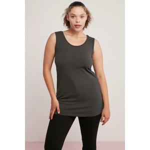 Natali Kadın Vücudu Tamamen Saran Kalın Askılı Kolsuz Uzun Büyük Beden Antrasit Büyük Beden Body