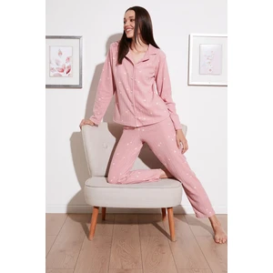 Regular Fit Gömlek Yaka Önden Düğmeli Polar Pijama Takımı Bayan Pijama Takımı 6571009W4