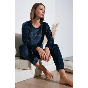 Standart Fit Bisiklet Yaka Yumuşak Kadife Pijama Takımı Bayan Pijama Takımı 6094202