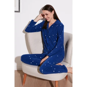 Regular Fit Gömlek Yaka Önden Düğmeli Polar Pijama Takımı Bayan Pijama Takımı 6571009W4
