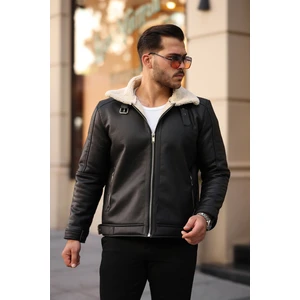 Mero Life Erkek Napa Deri Içi Full Kürklü Yüksek Kalite Slim Fit Siyah-Krem Mont & Ceket