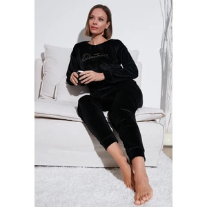 Standart Fit Bisiklet Yaka Yumuşak Kadife Pijama Takımı Bayan Pijama Takımı 6094202