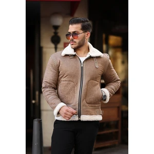 Mero Life Erkek Napa Deri Içi Full Kürklü Yüksek Kalite Slim Fit Krem Mont & Ceket