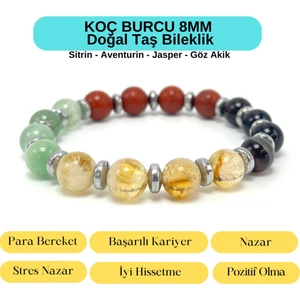 Yıldız Doğal Taş Sertifikalı Koç Burcu 8mm  Doğal Taş Bileklik