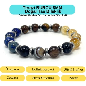 Yıldız Doğal Taş Sertifikalı Terazi Burcu 8mm  Doğal Taş Bileklik