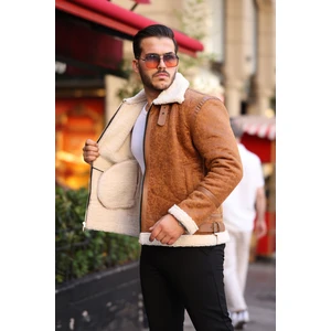 Mero Life Erkek Napa Deri Içi Full Kürklü Yüksek Kalite Slim Fit Taba Mont & Ceket