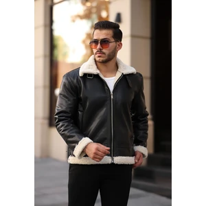 Mero Life Erkek Napa Deri Içi Full Kürklü Yüksek Kalite Slim Fit Siyah-Krem Mont & Ceket