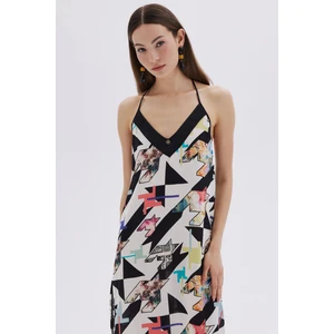 Mixte Desenli Saten Detaylı Askılı Uzun Viskon Gecelik