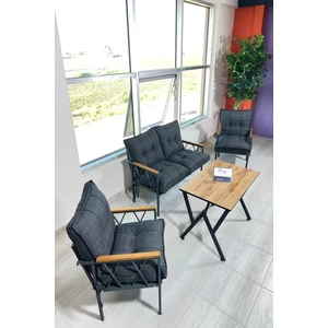 UFUK HOME Miray 211 Masalı Antrasit Fermuarlı Bahçe Balkon Takımı, Salon, Teras- Berjer Düğmeli Metal Çay Seti