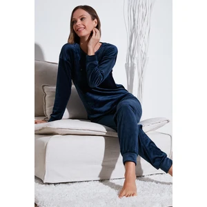 Standart Fit Bisiklet Yaka Yumuşak Kadife Pijama Takımı Bayan Pijama Takımı 6094201