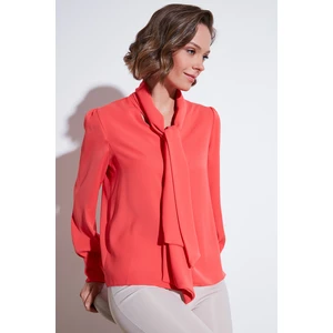 Regular Fit Bağlama Detaylı V Yaka Gömlek Bayan Gömlek 611GO0202