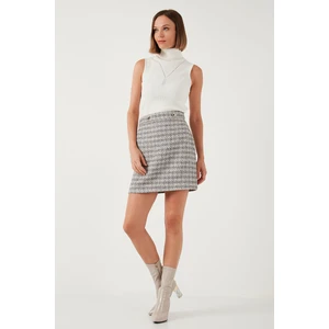 Ekoseli Tüvit Kumaş Kalem Düz Kesim Mini Kışlık Etek Bayan Etek 611ET0602
