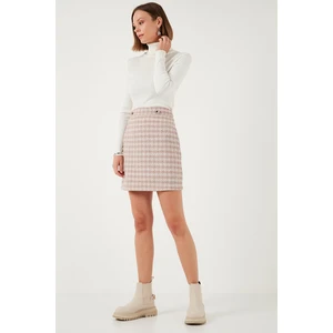 Ekoseli Tüvit Kumaş Kalem Düz Kesim Mini Kışlık Etek Bayan Etek 611ET0602