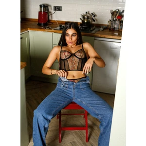 Helen Nuit Çiçekli Balenli Transparan Bralet Büstiyer Tanga Takım