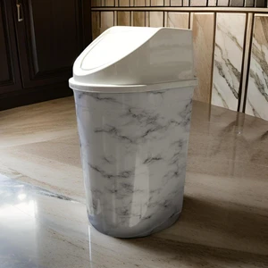 10 Lt. Klick Kapaklı Lüks Çöp Kovası-Granit Mermer Desenli Dekoratif Plastik Çöp Kovası 21*21H 41 cm