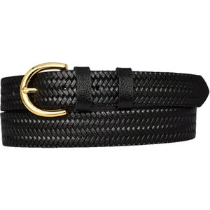 Deri Gold Tokalı Örgü Desenli Siyah Ince Kadın Kemeri 3cm=3cm-Kdn-02